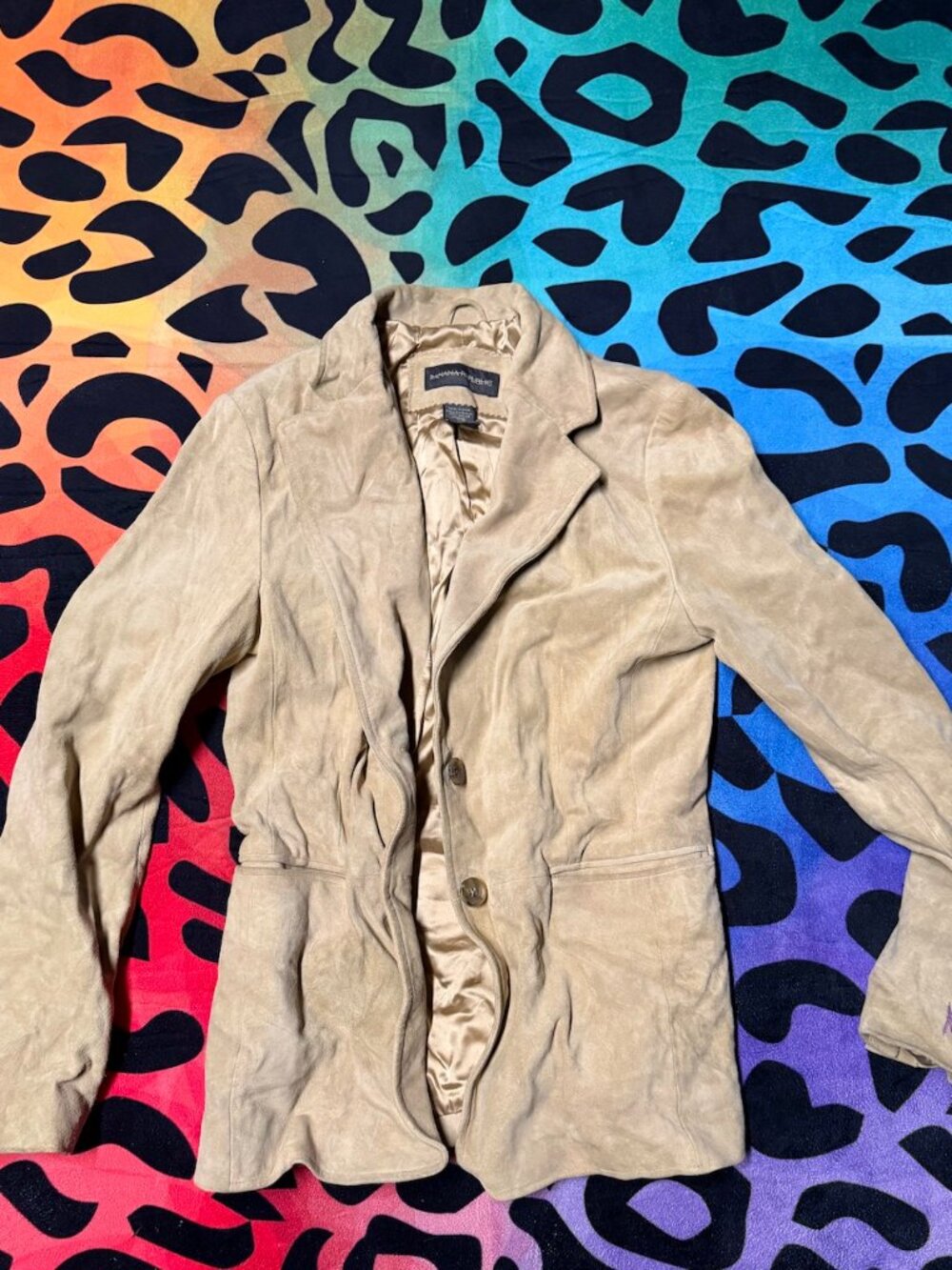 VINTAGE BANANA REPUBLIC LEATHER BEIGE LONG SLEEVE BUTTON DOWN BLAZER SIZE 8